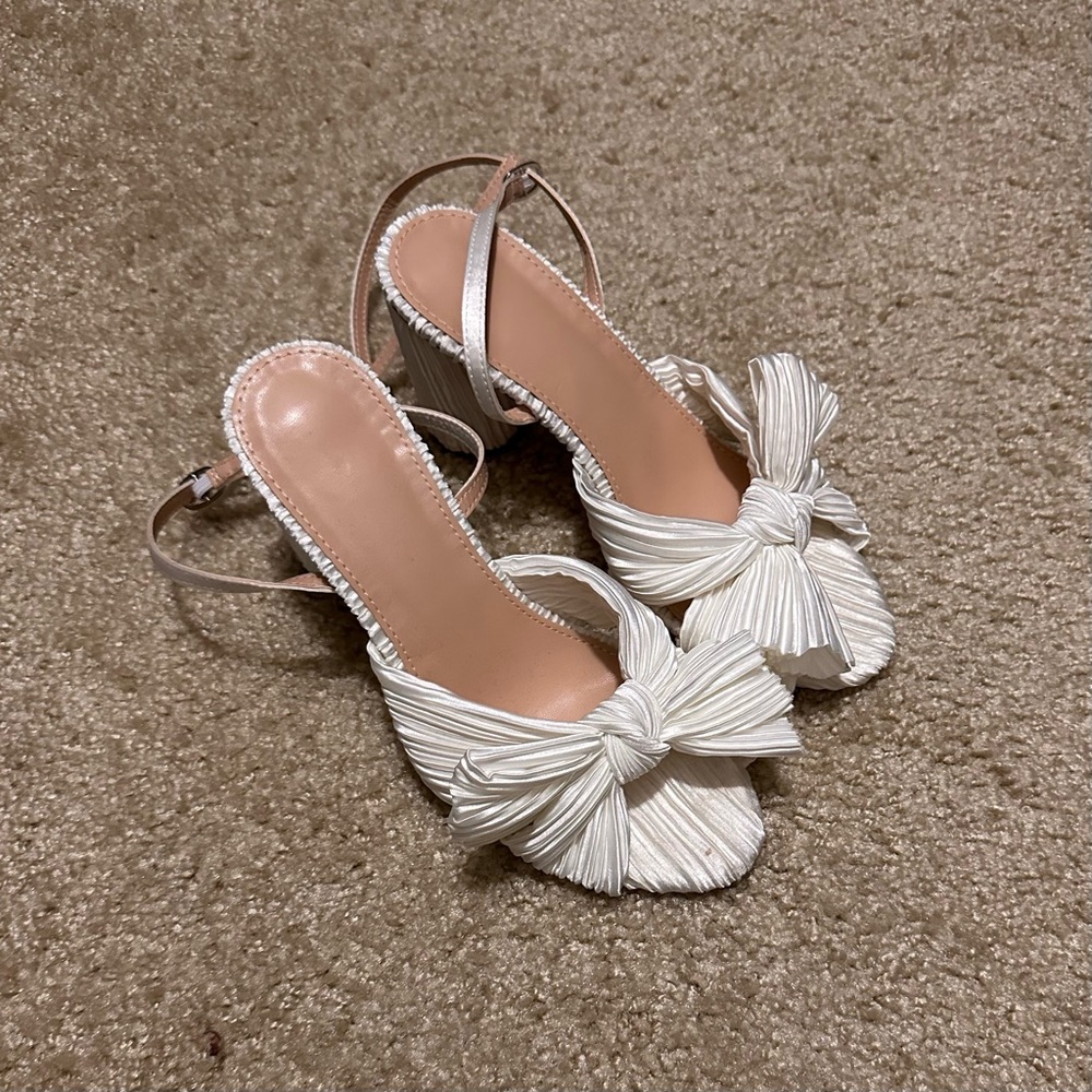 White Bow Block Heels